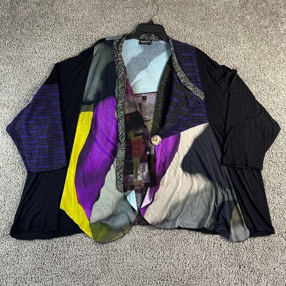 VTG Lee Andersen Jacket Womens 3X Artsy Mixed Media Single Button Lagenlook - Picture 1 of 12